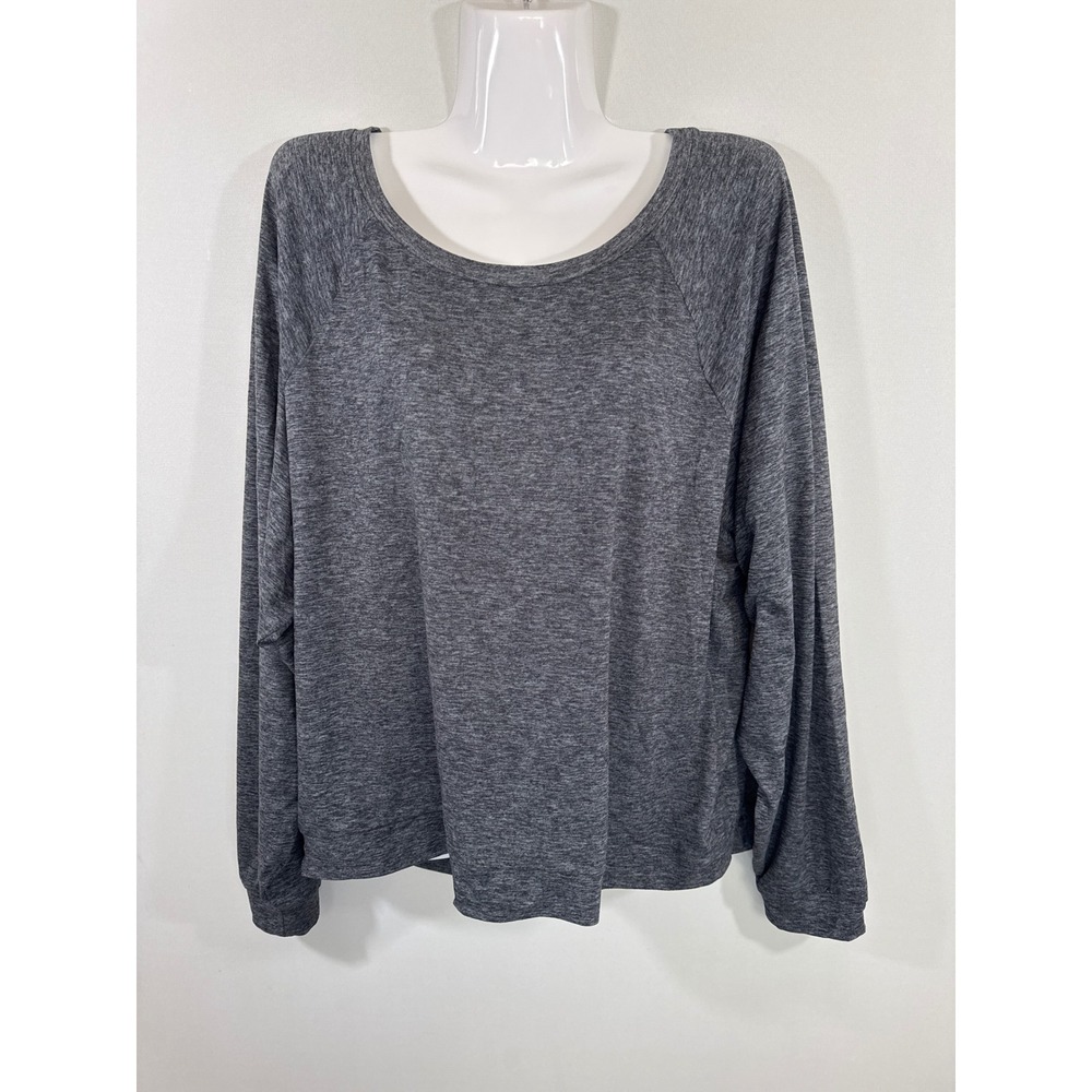 GapFit Womens M Tall Charcoal Gray Heather Long Sleeve Activewear Top Scoop Neck